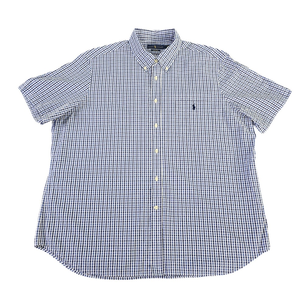 Polo Ralph Lauren Shirt Men XXL Blue Plaid Seersucker Button Down Prepster